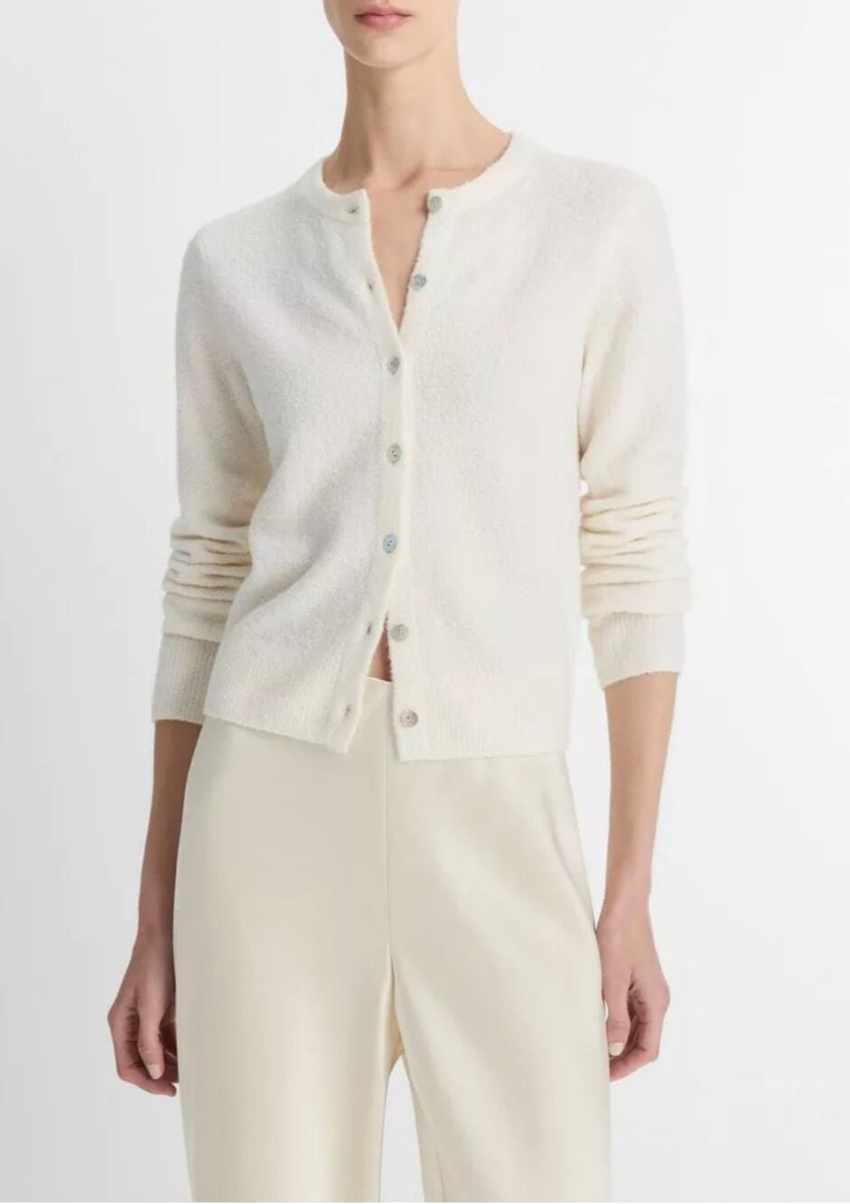 Vince Silk Cashmere Boucle White Cardigan XS